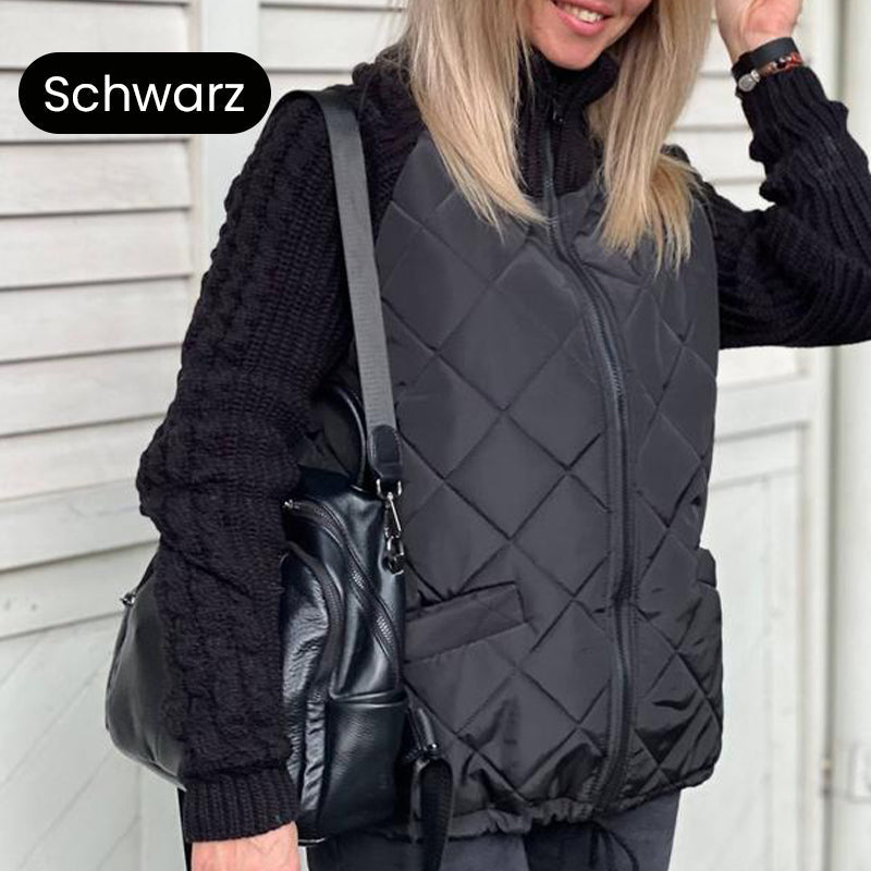 Warme Damen Steppjacke im Strick-Patchwork-Design