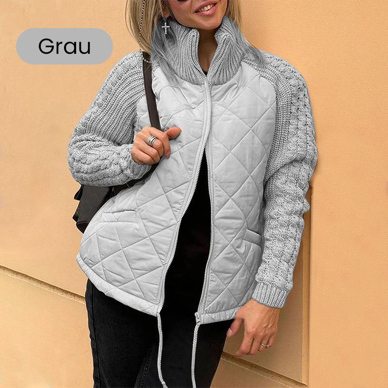 Warme Damen Steppjacke im Strick-Patchwork-Design
