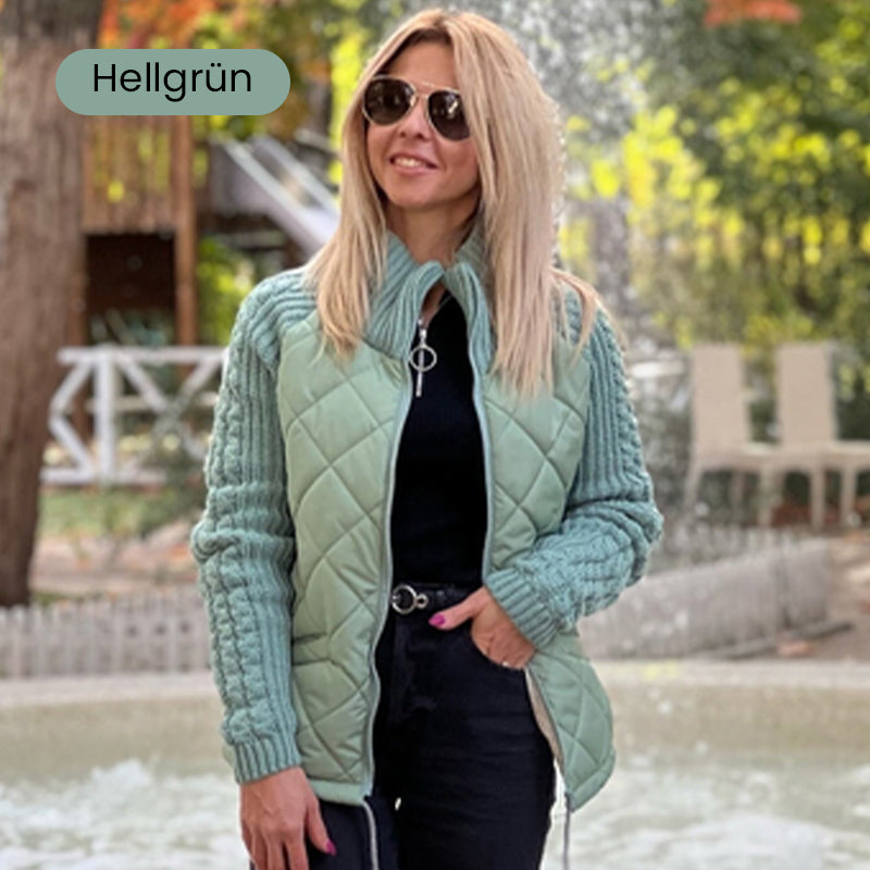 Warme Damen Steppjacke im Strick-Patchwork-Design