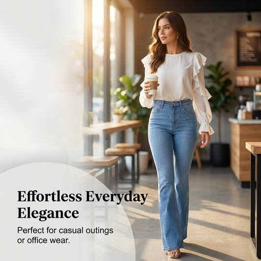 Damska para jeansów z wysokim stanem, elastycznych i o szerokich nogawkach