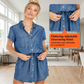Damski Casual Jeansowa Sukienka Koszulowa z Regulowaną Talią