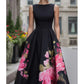 🌸Elegancka sukienka midi w kształcie litery A, bez rękawów, z kwiatowym wzorem👗❤️
