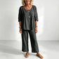 Zestaw damski składający się z 2 elementów w stylu casualowym, z ażurowymi detalami