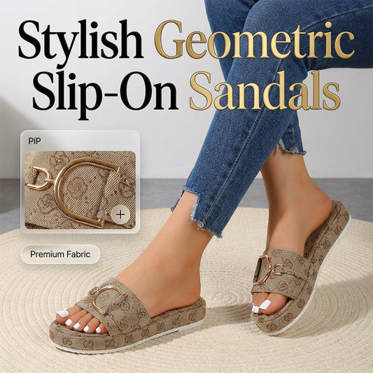 👡 Wejdź w stylowy komfort – Geometryczne plecione klapki slip‑on ze złotymi okuciami – Za pobraniem ✨