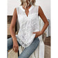 👚Elegancka damska bluzka bez rękawów z kwiatowym wzorem i koronką