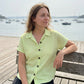 Damski Casual T-shirt w Paski z Guzikami