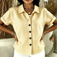 Damski Casual T-shirt w Paski z Guzikami