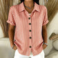 Damski Casual T-shirt w Paski z Guzikami