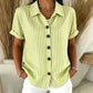 Damski Casual T-shirt w Paski z Guzikami