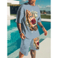 Luźny dwuczęściowy zestaw z krótkimi spodenkami i zabawnym nadrukiem – wygodny T-shirt i krótkie spodenki na lato i czas wolny 😄☀️