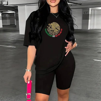 Damski T-shirt Casual z Nadrukiem Meksyk