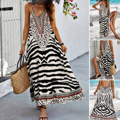 Sukienka maxi slip w panterkę zebry