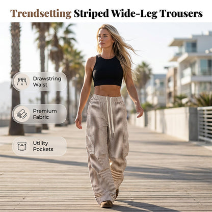 Gestreifte Damenhose mit weitem Bein