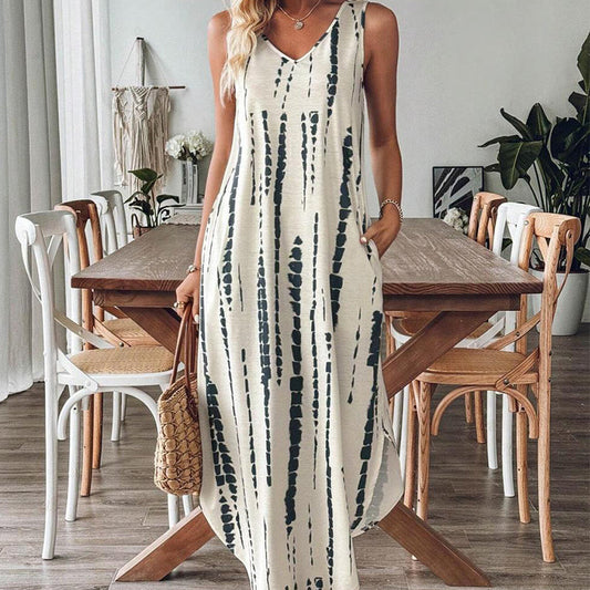 👗Elegancka suknia maxi damska bez rękawów z dekoltem w serek✨