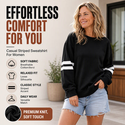 🔥HOT SALE👗Damski Oversize Sweter z Okrągłym Dekoltem w Paski
