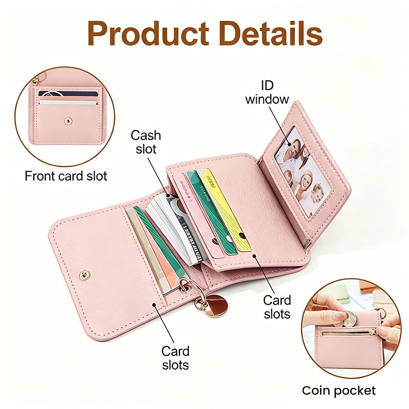 💖1 kaufen, 1 gratis!! ✨RFID-geschützte kurze Geldbörse für Damen, Mini-Kartenetui mit Schlüsselring, Münzfach und Ausweisfach👛