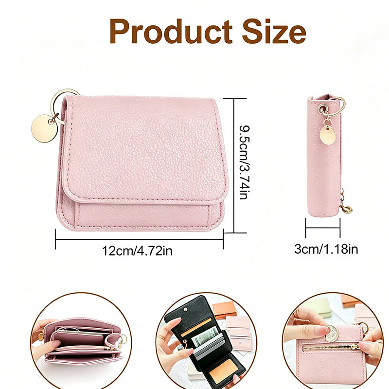 💖1 kaufen, 1 gratis!! ✨RFID-geschützte kurze Geldbörse für Damen, Mini-Kartenetui mit Schlüsselring, Münzfach und Ausweisfach👛
