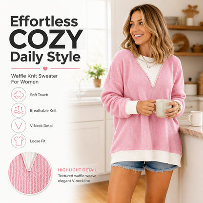 Damski Casual Sweter z Kolorowymi Blokami