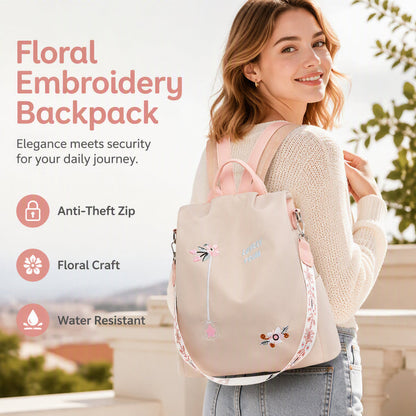 👜✨ Plecak damski z haftem kwiatowym — zabezpieczony przed kradzieżą, wodoodporny, pojemny, dostępny w 3 kolorach 🌸