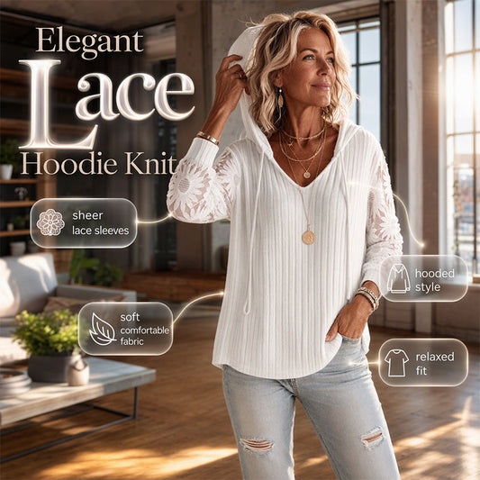 Elegancki Sweter z Koronkowym Kapturem
