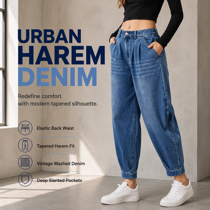 Damskie jeansy harem z wysokim stanem