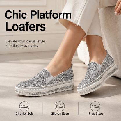 Damskie buty slip-on na platformie z brokatem
