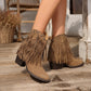 Damskie buty za kostkę w stylu retro western z frędzlami