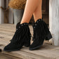 Damskie buty za kostkę w stylu retro western z frędzlami