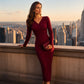 👗✨Elegancka sukienka damska wiązana z dekoltem w szpic, dzianina prążkowana