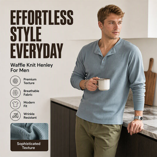 Męska koszula casual w stylu Henley z dzianiny waflowej