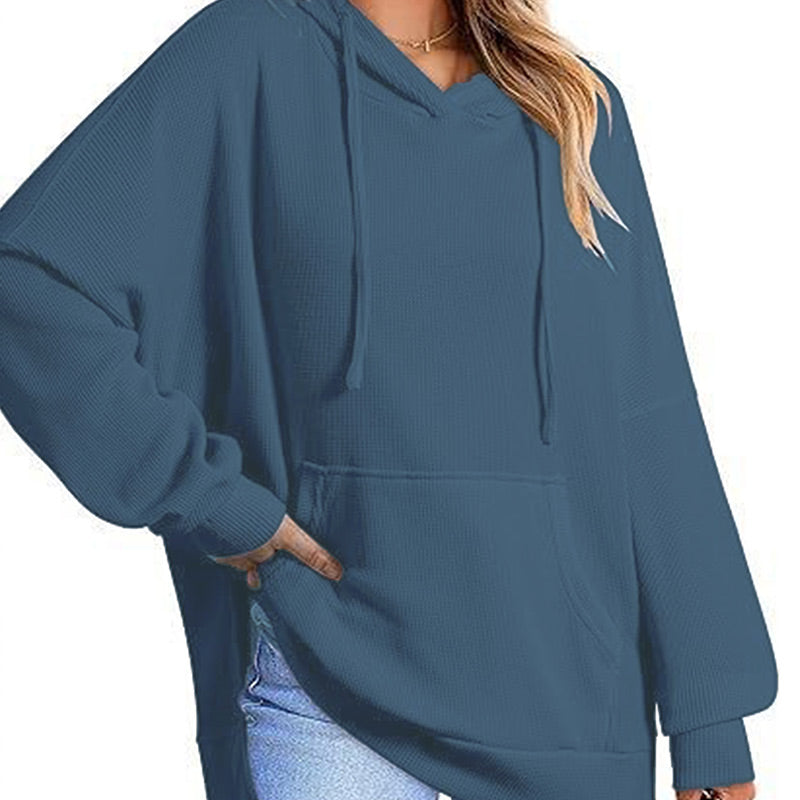 💥Heißer Verkauf - 49% RABATT✨Langärmliger Kapuzenpullover aus Waffelstrick für Damen mit Seitenschlitzen