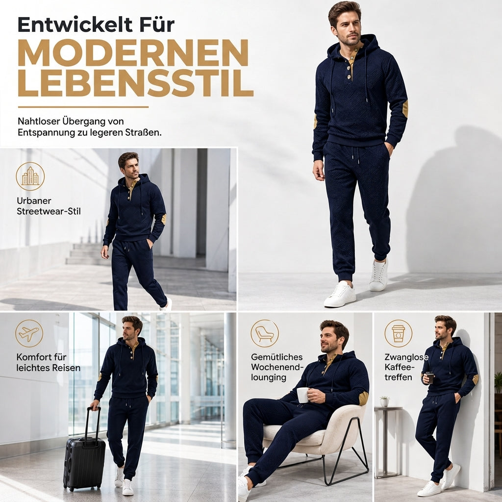🛍️✨Herren 2-teiliges Jacquard Kapuzenpullover Set Herbst Winter lässiger Kapuzen-Sweatshirt und Sweathose Trainingsanzug