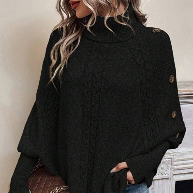 Eleganter Damen-Pullover im Cape-Stil mit Stehkragen und asymmetrischem Saum