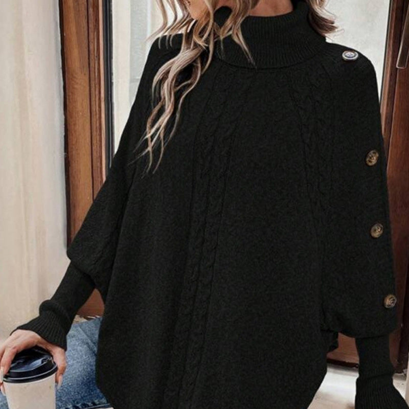 Eleganter Damen-Pullover im Cape-Stil mit Stehkragen und asymmetrischem Saum