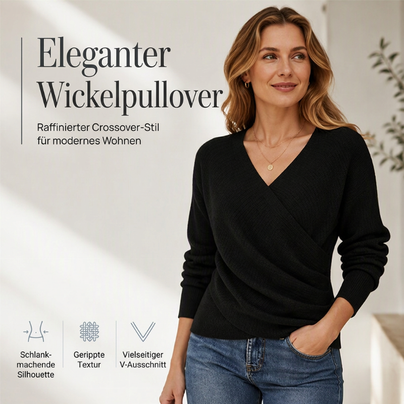 Damen Wickel-V-Ausschnitt Strickpullover