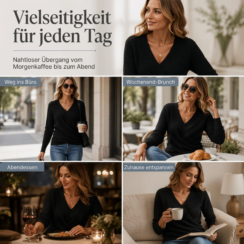 Damen Wickel-V-Ausschnitt Strickpullover