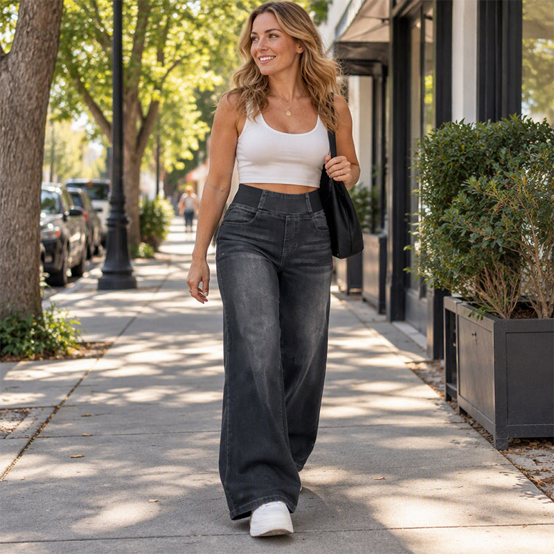 🥳Bestseller zurück! Jetzt kaufen!🥳 Freizeit-Jeans mit Stretch und weitem Bein für Damen