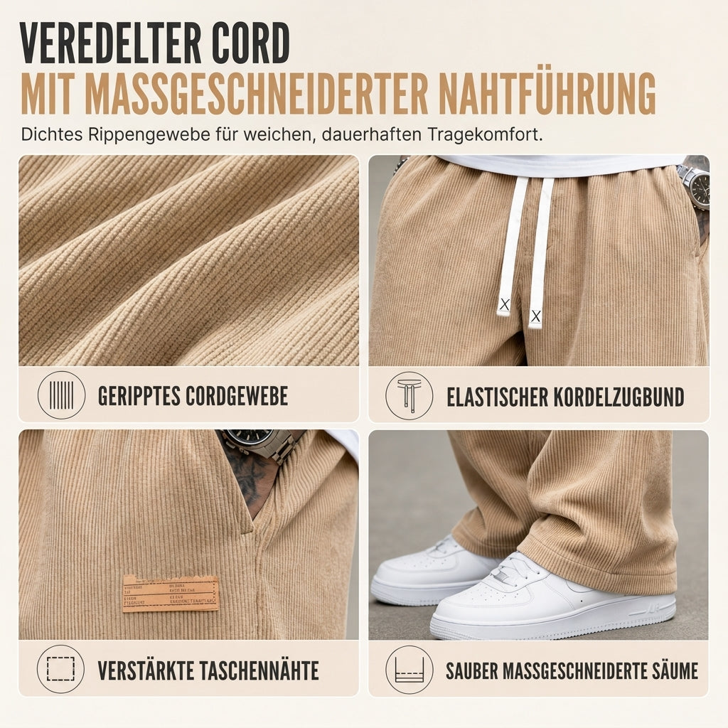 Herren leichte Cord Freizeithosen, locker sitzende gerade Beinhosen