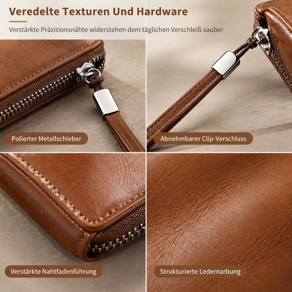 Herren Lange Geldbörse mit Reißverschluss, großes Fassungsvermögen, multifunktionaler Kartenhalter, Clutch-Tasche