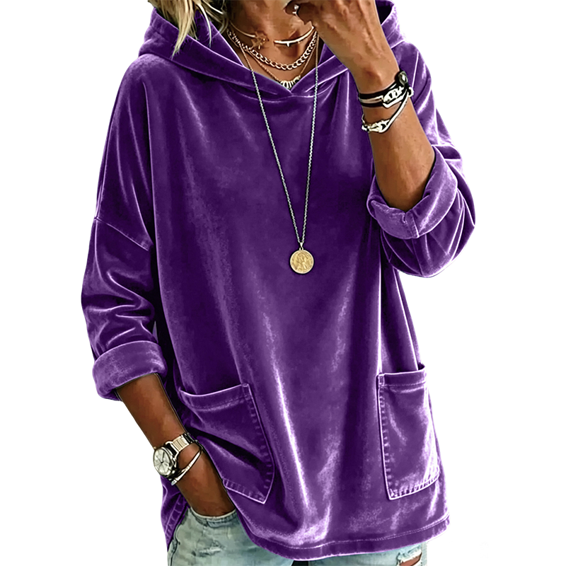 💞Top bewertet + 50% Rabatt!💞 Samt-Kapuzenpullover für Damen