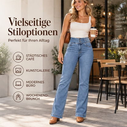 ✨Damen elastische High-Waist Schlaghose Jeans