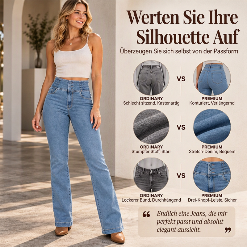 ✨Damen elastische High-Waist Schlaghose Jeans