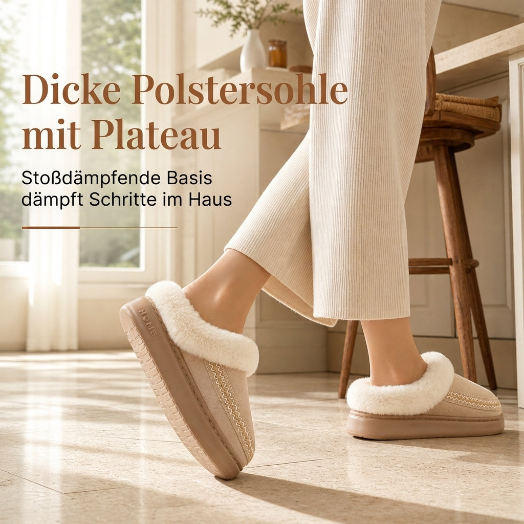 Warme, verdickte Hausschuhe für Damen mit rutschfester Sohle und Spitzenbesatz für den Innenbereich