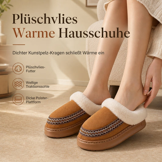 Warme, verdickte Hausschuhe für Damen mit rutschfester Sohle und Spitzenbesatz für den Innenbereich