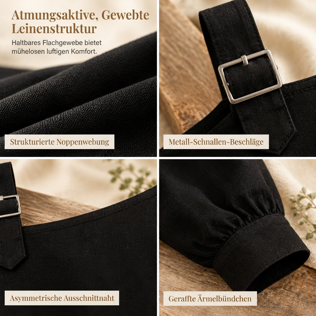 👚 Damen lässiges einfarbiges Leinen-Baumwolle Oberteil mit freier Schulter