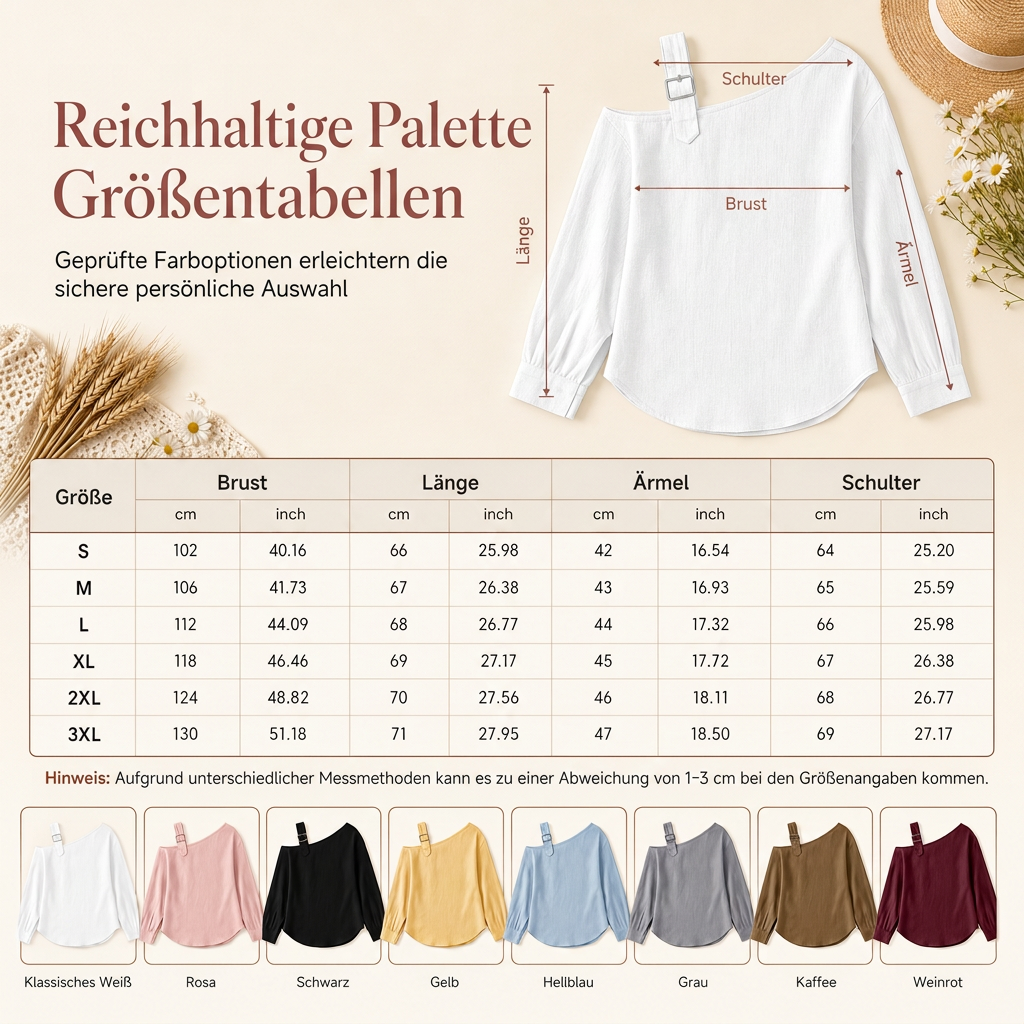 👚 Damen lässiges einfarbiges Leinen-Baumwolle Oberteil mit freier Schulter
