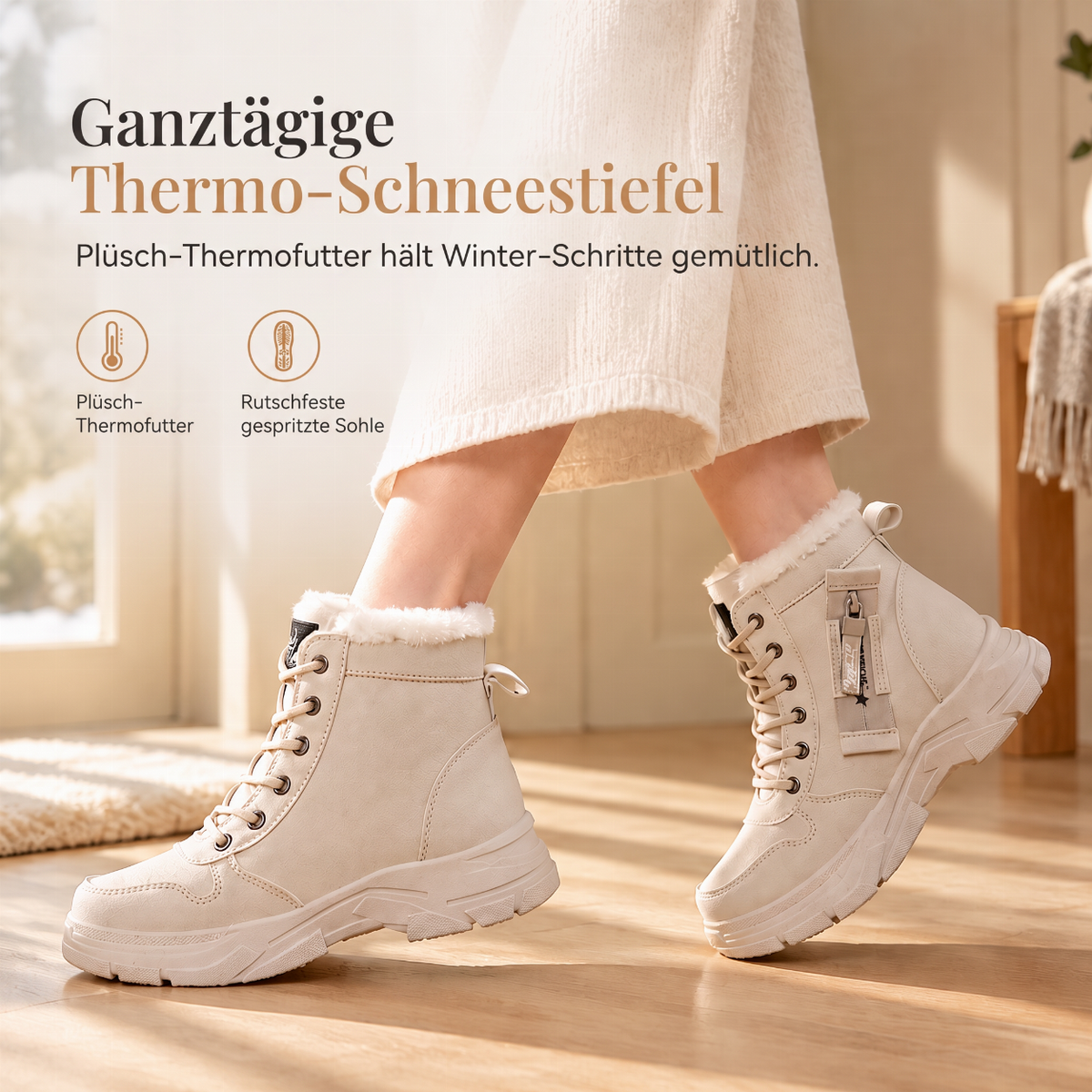 🛍️✨Damen Winter-Schneestiefel, warme, mit Plüsch gefütterte, hochgeschlossene Knöchelstiefel