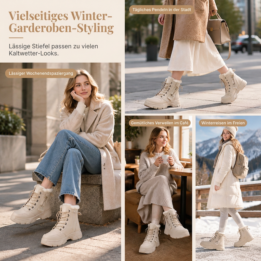 🛍️✨Damen Winter-Schneestiefel, warme, mit Plüsch gefütterte, hochgeschlossene Knöchelstiefel