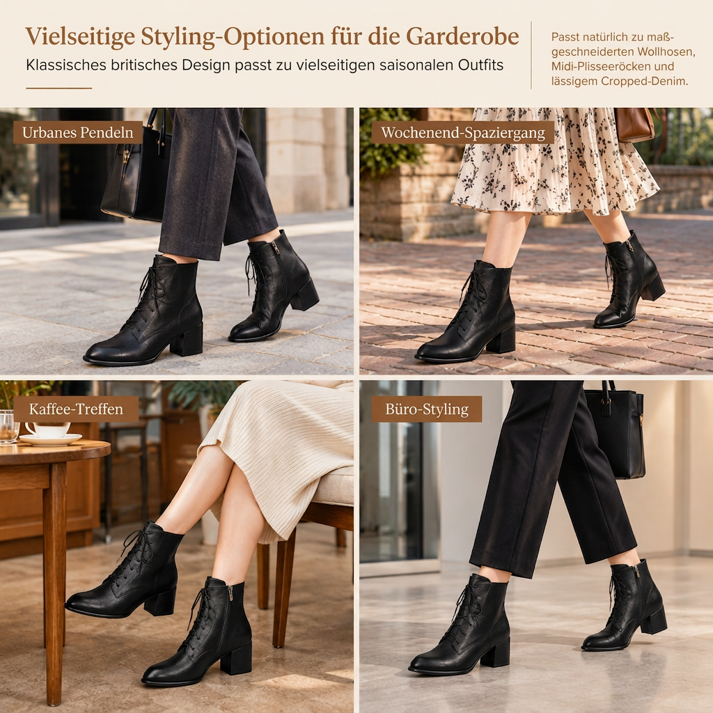 🌟 Damen Vintage Britischer-Stil Schnürstiefel Mit Spitzer Zehenpartie Und Block-Mittelabsatz