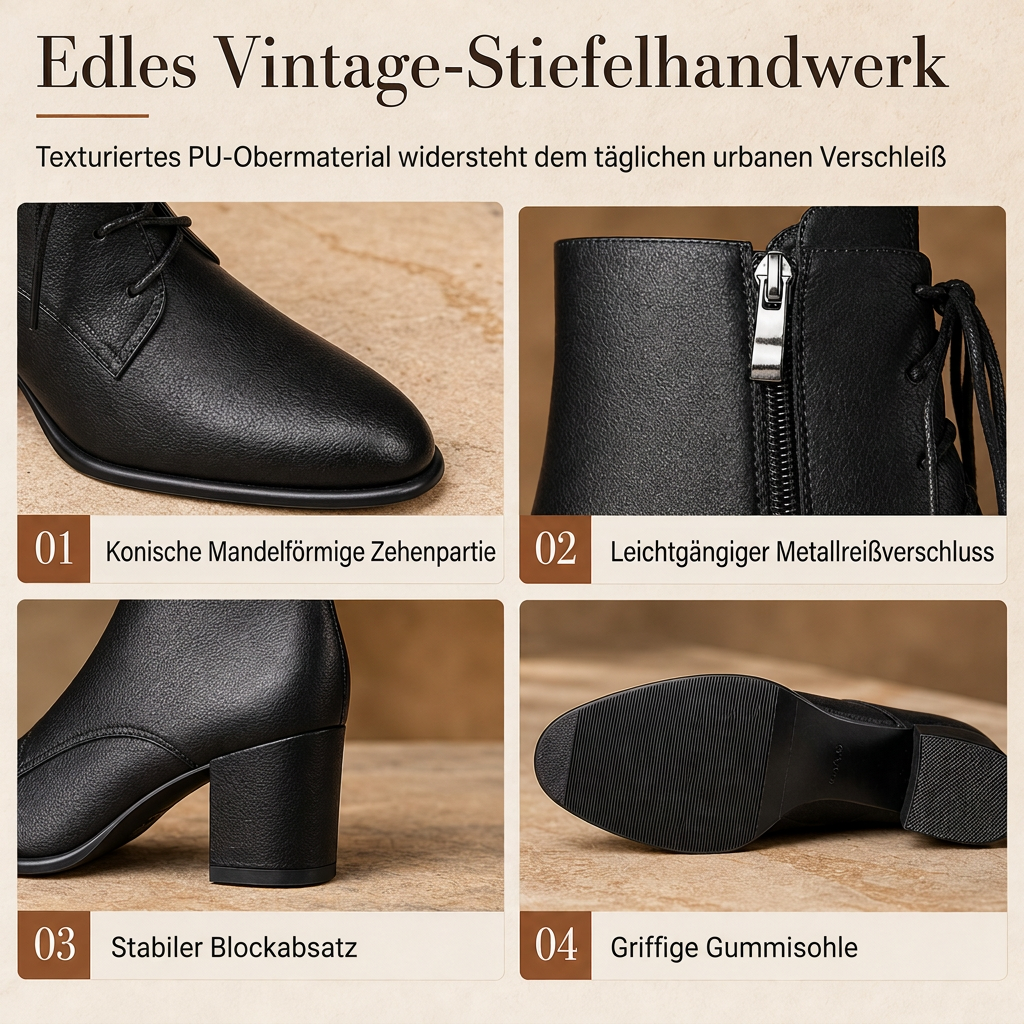 🌟 Damen Vintage Britischer-Stil Schnürstiefel Mit Spitzer Zehenpartie Und Block-Mittelabsatz